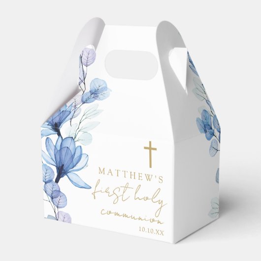 Dusty Blue Floral First Heilige Kommunion Geschenkschachtel (Vorderseite)