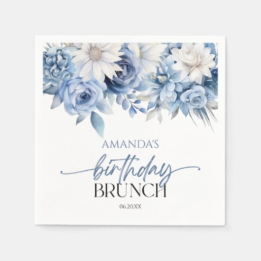 Dusty Blue Floral Flowers Birthday Brunch Party Serviette (Vorderseite)