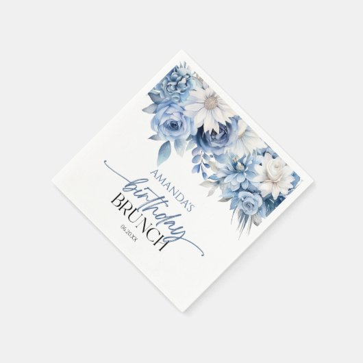 Dusty Blue Floral Flowers Birthday Brunch Party Serviette (Ecke)