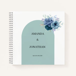 Dusty Blue Floral Foto Gästebuch Wedding Album Notizblock
