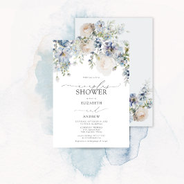 Dusty Blue Floral Foto Paare Dusche Einladung