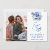 Dusty Blue Floral Foto Save the Date (Vorderseite)