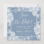 Dusty Blue Floral Foto Save the Date Einladung (Vorderseite)