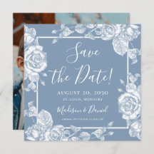 Dusty Blue Floral Foto Save the Date