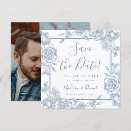 Dusty Blue Floral Foto Save the Date Einladung