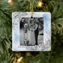 Dusty Blue Floral Foto Wasserfarbe Hochzeit Keramikornament