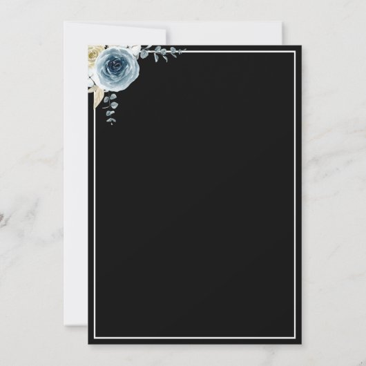 Dusty Blue Floral Frame Moderne Elegante Schwarz-w Save The Date (Rückseite)