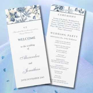 Dusty Blue Floral French Christian Wedding Program Programm