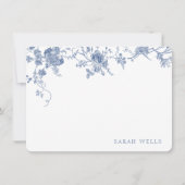 Dusty Blue Floral French Toile Personalisiert Mitteilungskarte (Vorderseite)