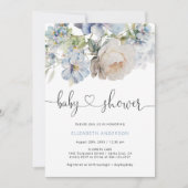 Dusty Blue Floral Garden Baby Dusche Einladung (Vorderseite)