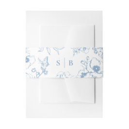 Dusty Blue Floral Garden Monogram Wedding Einladungsbanderole