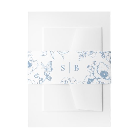Dusty Blue Floral Garden Monogram Wedding Einladungsbanderole (Vorderseite Beispiel)