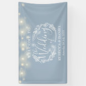 Dusty Blue Floral Garland Script Wedding Banner (Vertikal)