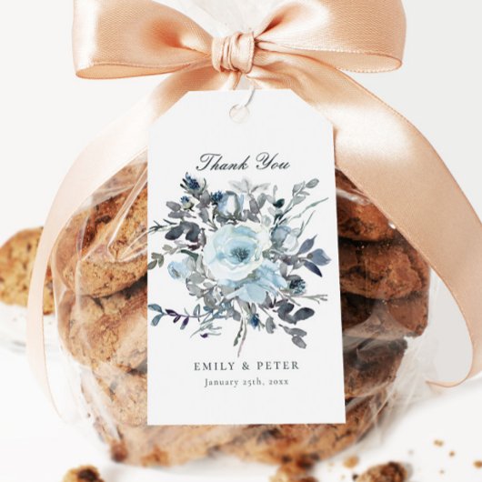 Dusty Blue Floral Gastgeschenk Hochzeit Geschenkanhänger