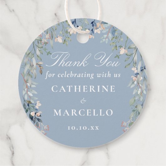Dusty Blue Floral Gastgeschenk Hochzeit Vielen Dan Geschenkanhänger (Rückseite)