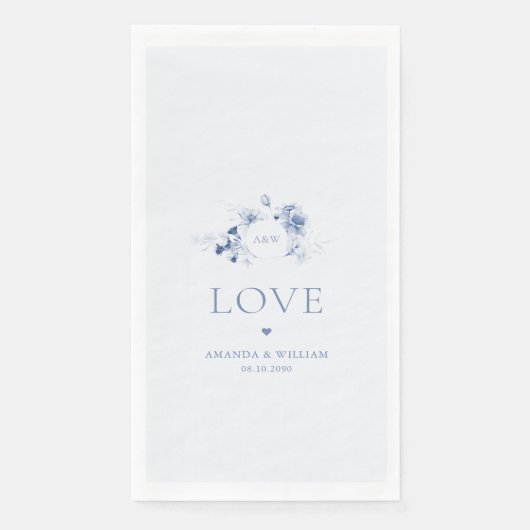 Dusty Blue Floral Gasttücher mit "Liebe" Serviette (Vorderseite)