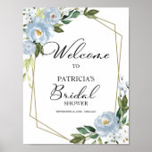 Dusty Blue Floral Geometric Brautparty Willkommen Poster (Vorne)