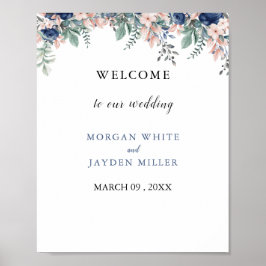 Dusty Blue Floral Geometric Wedding Welcome Poster