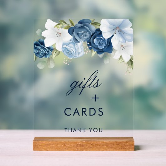 Dusty Blue Floral Geschenke und Karten Hochzeit Acrylschild (Neutral)
