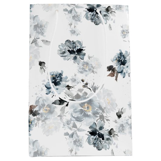 Dusty Blue Floral Geschenktasche Mittlere Geschenktüte (Vorderseite)