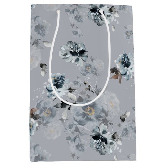Dusty Blue Floral Geschenktasche Mittlere Geschenktüte (Vorderseite)