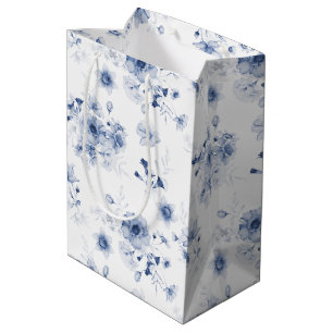 Dusty Blue Floral Geschenktasche Mittlere Geschenktüte