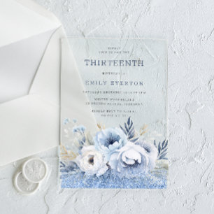 Dusty Blue Floral Girls 13. Geburtstagsparty Acryleinladungen