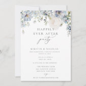Dusty Blue Floral glücklich immer nach dem Party Einladung (Vorderseite)