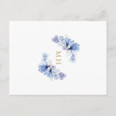 Dusty Blue Floral Gold Bestätigung Einladung Postkarte (Rückseite)