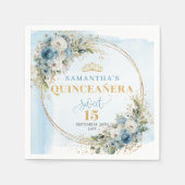 Dusty Blue Floral Gold Frame 15th Birthday Napkins Serviette (Vorderseite)