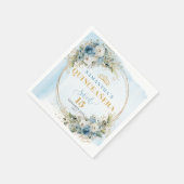 Dusty Blue Floral Gold Frame 15th Birthday Napkins Serviette (Ecke)