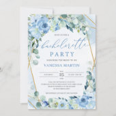 Dusty Blue Floral Gold Geometric Bachelorette Einladung (Vorderseite)