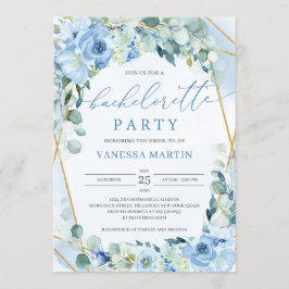 Dusty Blue Floral Gold Geometric Bachelorette Einladung