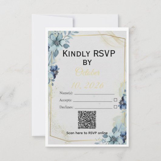 Dusty Blue Floral Gold Geometric Wedding Suite RSVP Karte (Vorderseite)