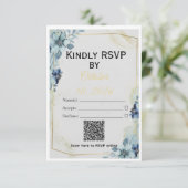 Dusty Blue Floral Gold Geometric Wedding Suite RSVP Karte (Stehend Vorderseite)