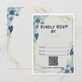 Dusty Blue Floral Gold Geometric Wedding Suite RSVP Karte (Vorne/Hinten)