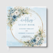 Dusty Blue Floral Gold Glitter Wedding Sign Book Gästebuch (Vorderseite)