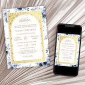 Dusty Blue Floral Gold Muster muslimische Hochzeit Einladung