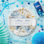 Dusty Blue Floral Gold Paare Dusche Pappteller (Party)