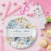 Dusty Blue Floral Gold Paare Dusche Pappteller (Party)