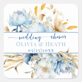 Dusty Blue Floral Gold Paare Dusche Quadratischer Aufkleber