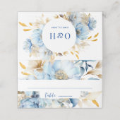 Dusty Blue Floral Gold Platzkarte (Außenseite Aufgefaltet)