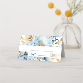 Dusty Blue Floral Gold Platzkarte