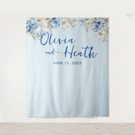 Dusty Blue Floral Gold Wandteppich