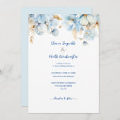 Dusty Blue Floral Gold Wedding 2 Einladung (Vorne/Hinten)
