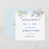 Dusty Blue Floral Gold Wedding 2 Save The Date (Vorne/Hinten)