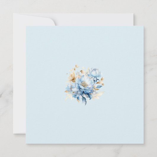 Dusty Blue Floral Gold Wedding 2 Save The Date (Rückseite)