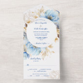 Dusty Blue Floral Gold Wedding All In One Einladung (Innen Boden)