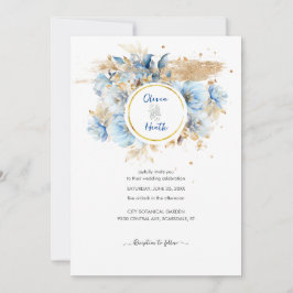 Dusty Blue Floral Gold Wedding Einladung