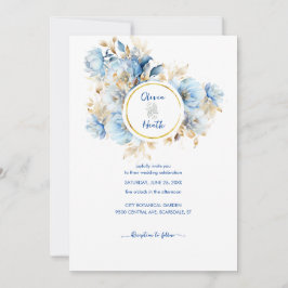 Dusty Blue Floral Gold Wedding Einladung
